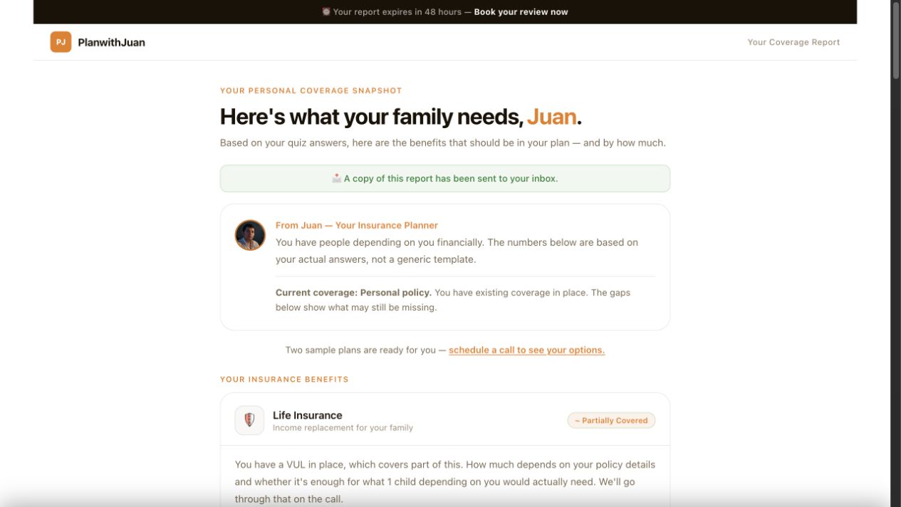 Personalized family coverage report