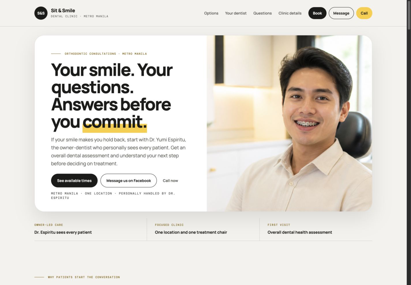 Desktop preview of the Sit and Smile dental clinic website