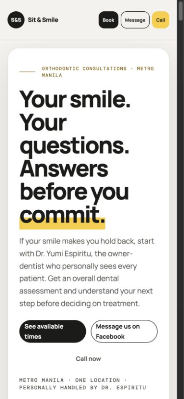 Mobile screenshot of the Sit and Smile orthodontic patient page